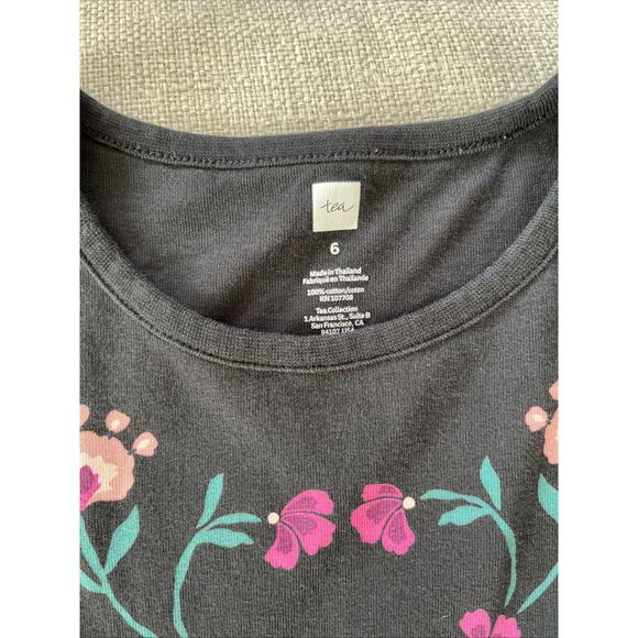 Tea Collection Nordic Floral Long Sleeve Gray Cotton Skater Dress Girls 6 Small - Picture 2 of 9